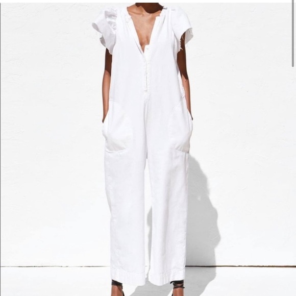 Zara White Denim Belted Jumpsuit - Picture 5 of 6